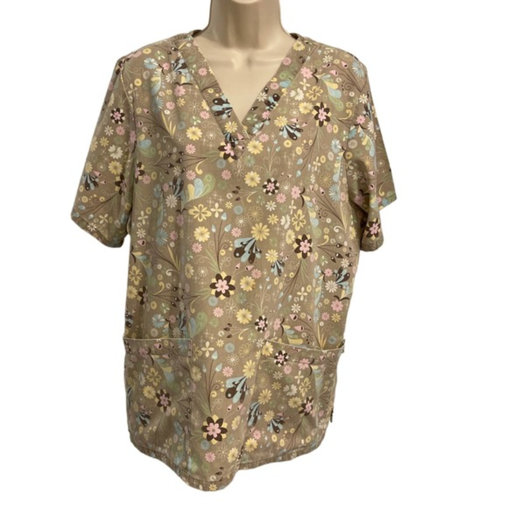 Tafford Tan Muted Pastel Floral Print V Neck Medium‎ Pre-owned